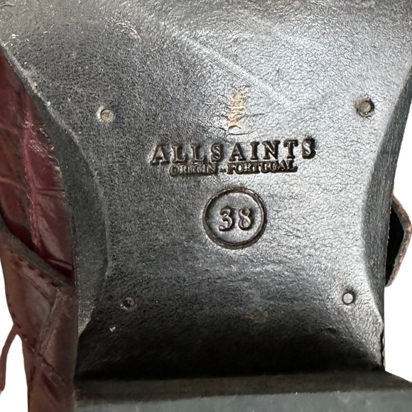 All Saints Katy Croc-Embossed Boots in Bordeaux Croc Leather US 7 - Picture 10 of 13